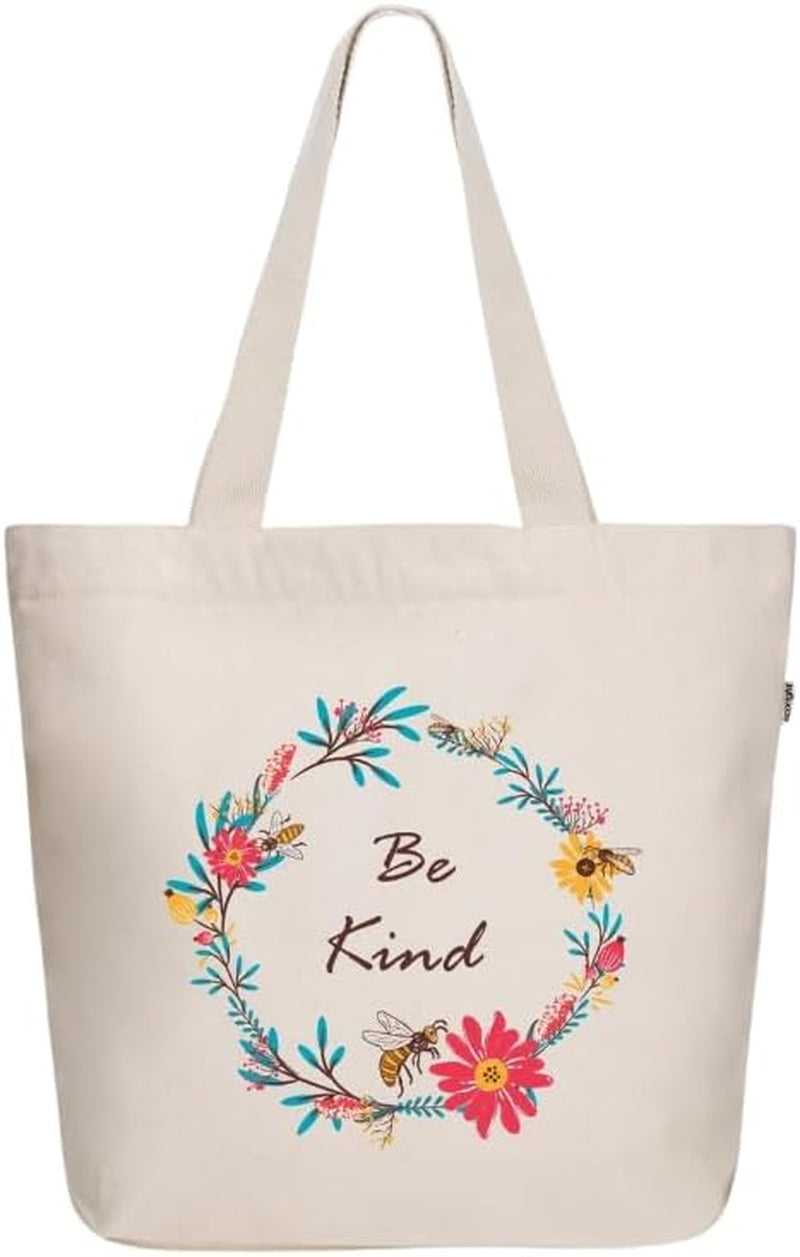 Large Canvas tote bag with zipper & pocket women tote bag for work beach &yoga