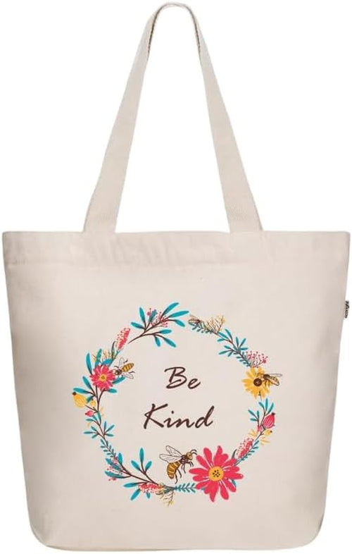 Large Canvas tote bag with zipper & pocket women tote bag for work beach &yoga