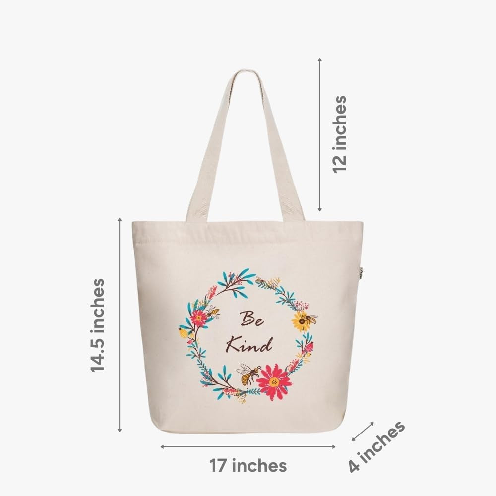 Large Canvas tote bag with zipper & pocket women tote bag for work beach &yoga