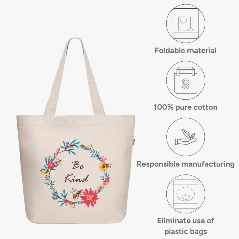 Large Canvas tote bag with zipper & pocket women tote bag for work beach &yoga